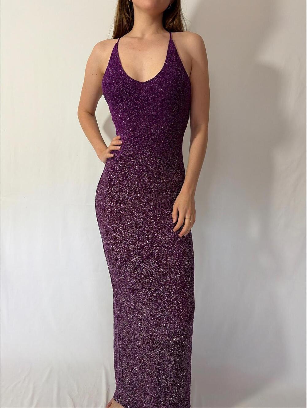 Urban Girl Nites Purple Gradient Glittery Open Back Evening Gown - Picture 8 of 8